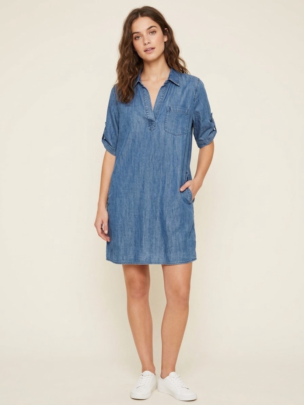 Denim Oversized Blue V-Neck Shirt Dress